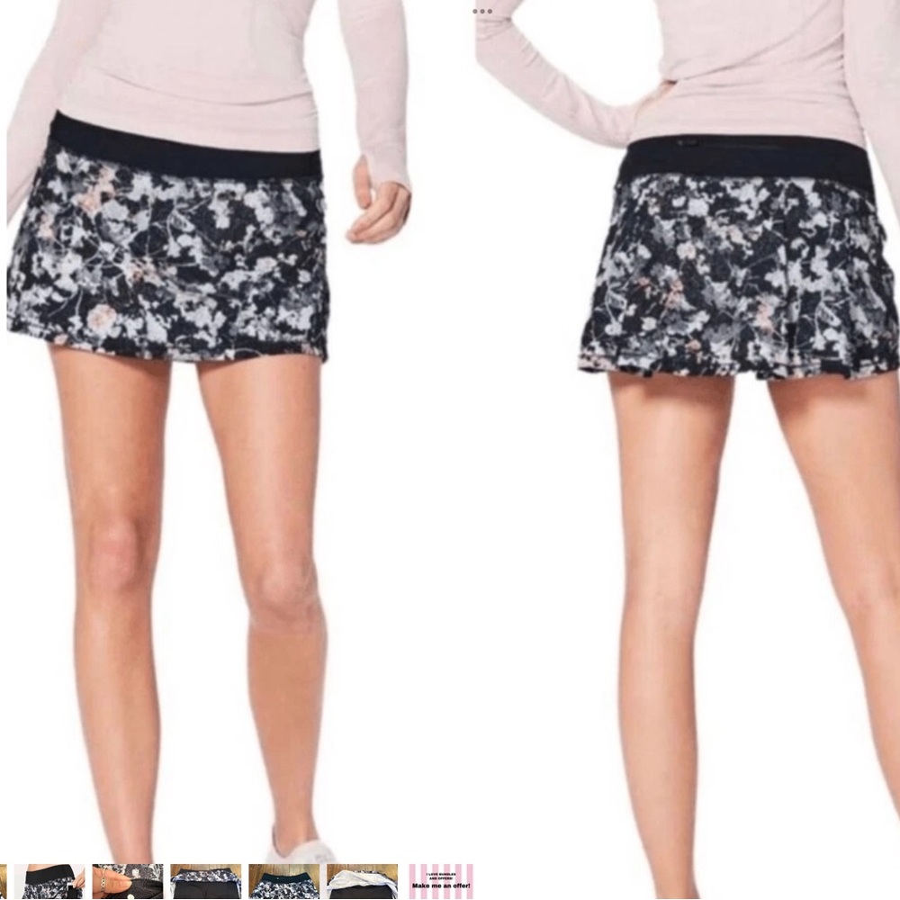Lululemon Athletica Pace Rival Skirt No Panels Spring Bloom Multi/Black Size 4